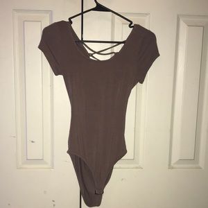 Bodysuit (brown/tan) color.Crisscross open back!!